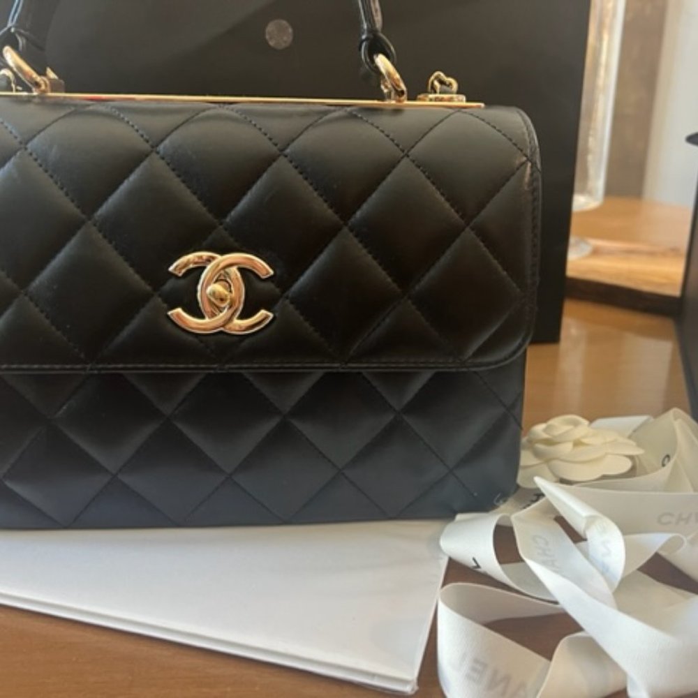 Chanel Black Quilted Lambskin Small Trendy CC Dual Handle Flap Gold Hardware - Picture 6 of 15